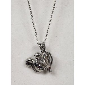 Sqiurrel Pearl Cage Pendant on 18 Inch Silver Tone Chain with Exsention